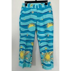 Lilly Pulitzer Womens Cropped Pants Sz 6 Nautical Sun Crab Beach Wave Print